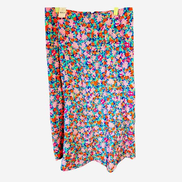 NEW Loft Floral Linen Blend MIDI Skirt Sz 6 Side Slit Zip Pink Spring Cottage - Picture 1 of 9